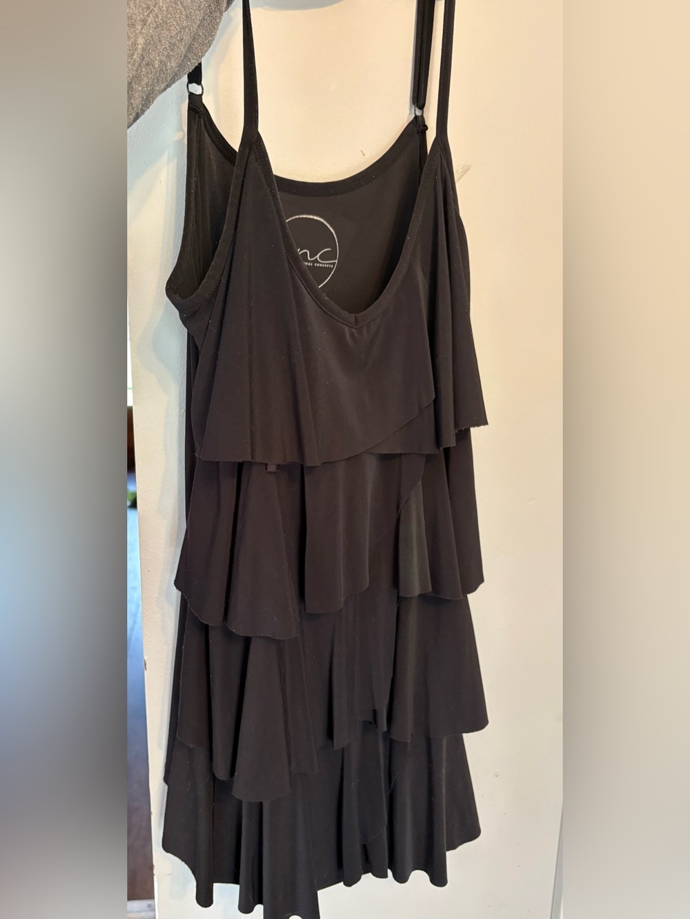 INC International Concepts Black Asymmetrical Tiered Top